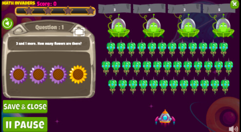 Math Invaders fun math game to practice kindergarten math on LoonyLearn