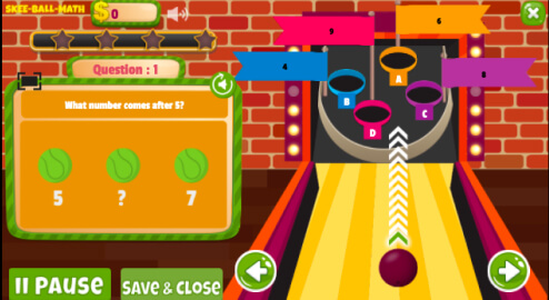 Skee Ball Math fun math game to practice kindergarten math on LoonyLearn